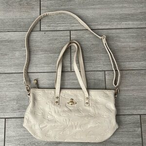 RARE Vivienne Westwood Cream Leather Logo Tote Bag w/crossbody strap GUC